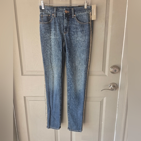 Chico's So Slimming Side-Stripe Girlfriend Ankle Jeans WOMEN'S Size 0 Blue 28x28 - Picture 3 of 13